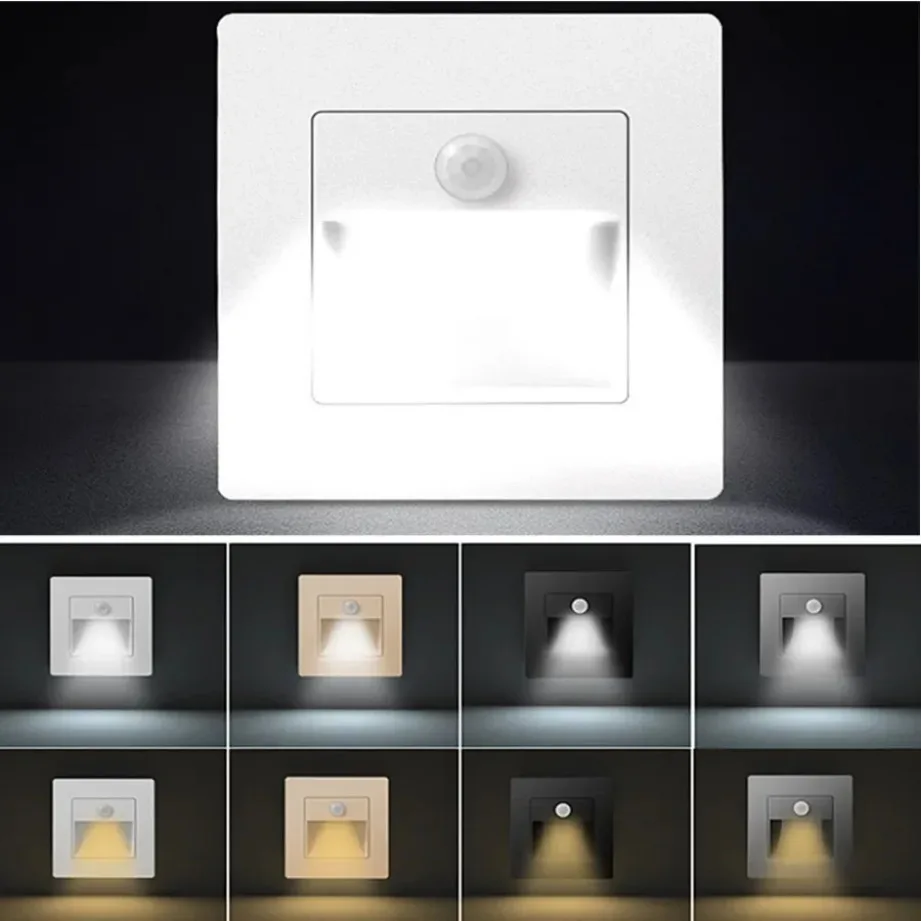 Lámpara de pared Led de luz nocturna, Sensor de movimiento PIR, luz de escalera AC 85-265V, lámpara de paso, iluminación de pasillo, iluminación de pared interior empotrada