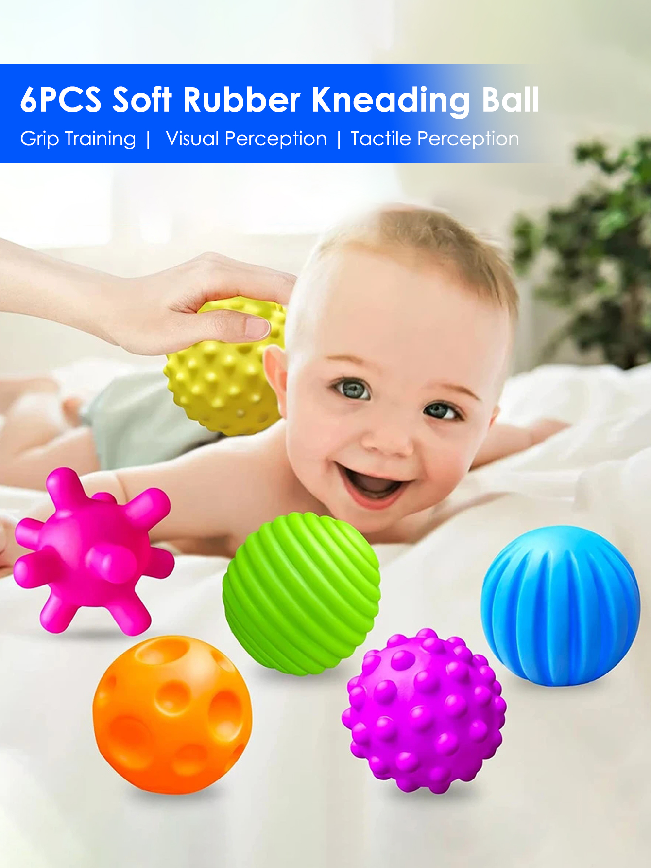 Bolas sensoriais texturizados para crianças, brinquedos do bebê, bola de toque de mão, bola de massagem macia, brinquedos infantis chocalho sentidos, 6 peças