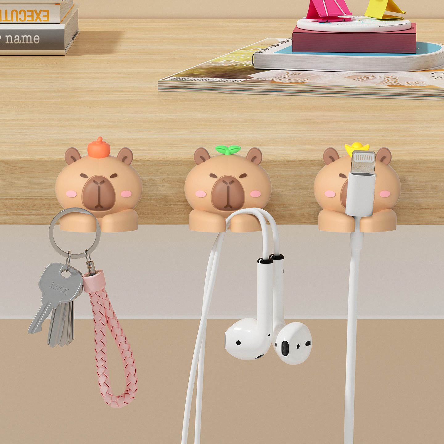 WORTHBUY Enrouleur auto-adhésif pour bureau, joli support d'évaluateur de câble, clips de bureau, téléphone portable, gestion des câbles de données, fil, support de rette