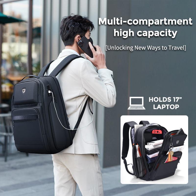 Fenruien Mochila masculina de negócios 36L USB à prova d'água com vários bolsos para laptop de 17,3 polegadas