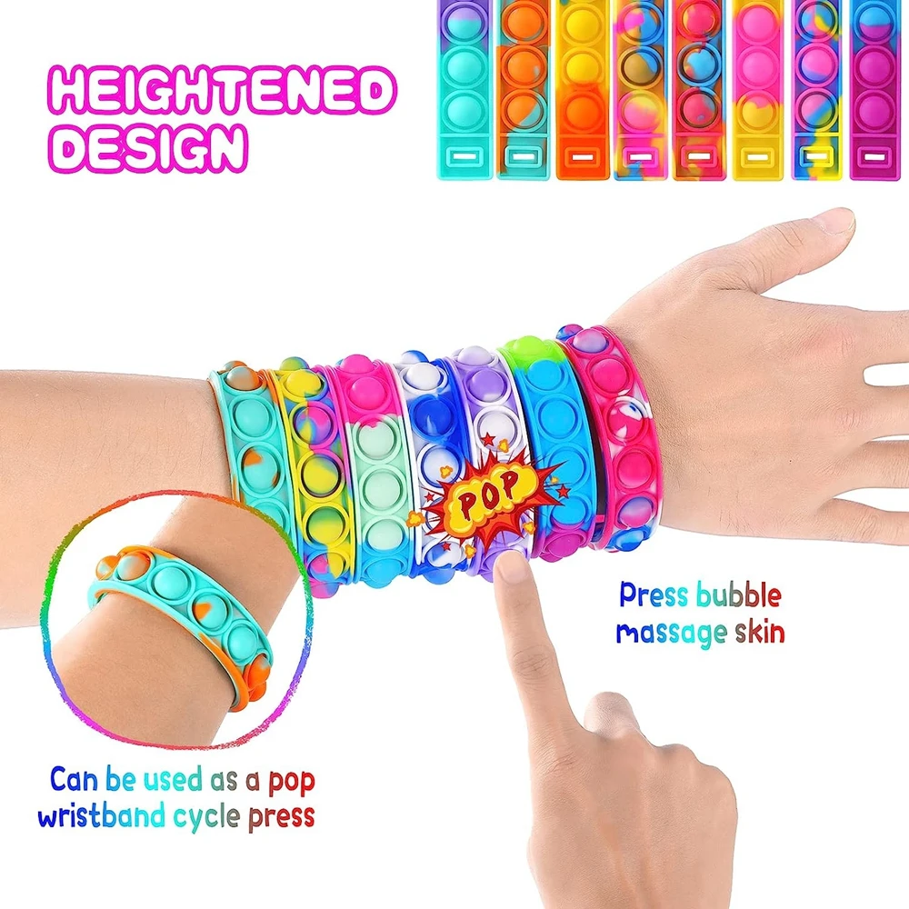 12 pçs brinquedos fidget pop pulseira festa favores bolha pulseiras push poping sensorial alívio do estresse brinquedos para crianças presentes