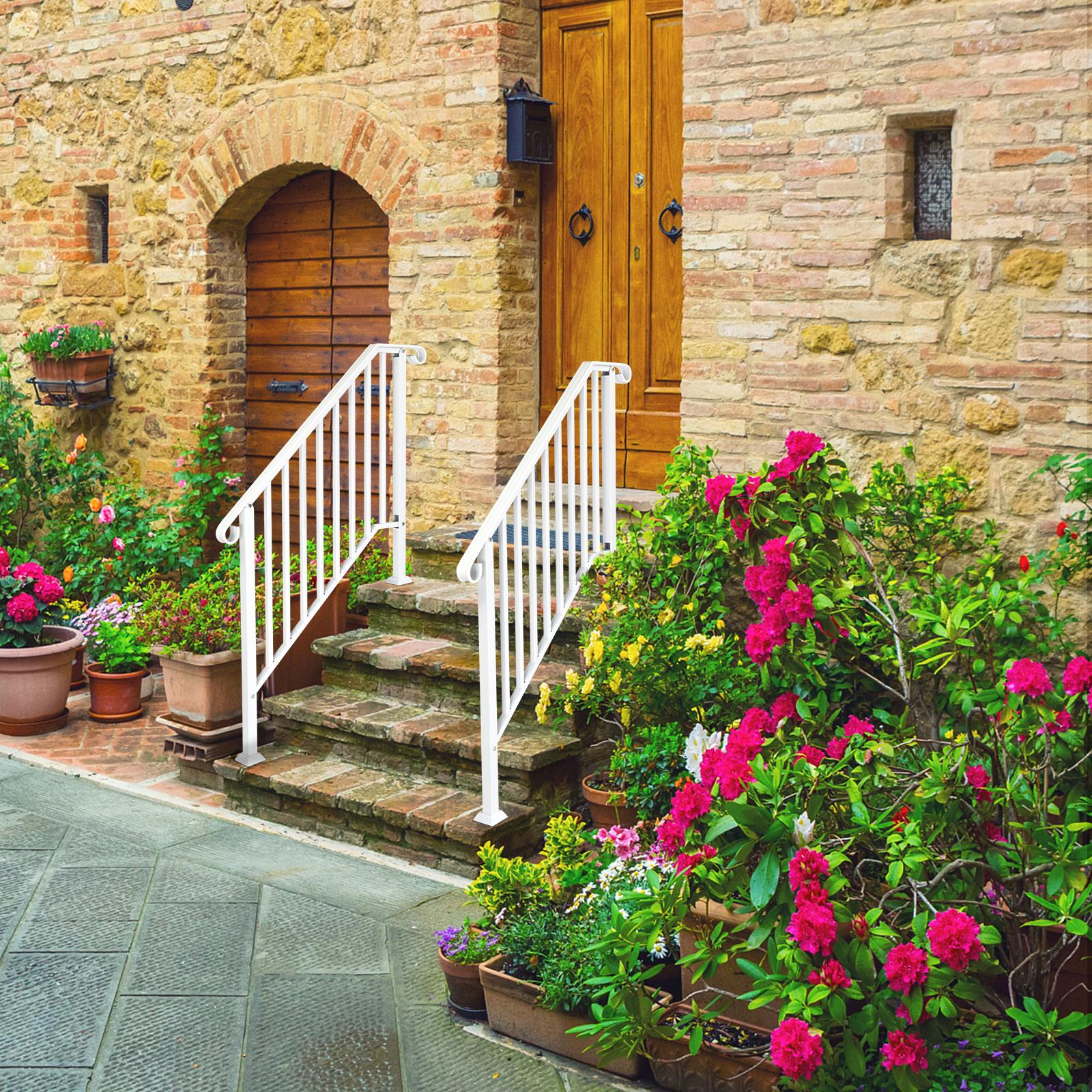 for outdoor Iron Handrail for 3 Steps - Adjustable Handrail with Installation Kit, White Transitional Design