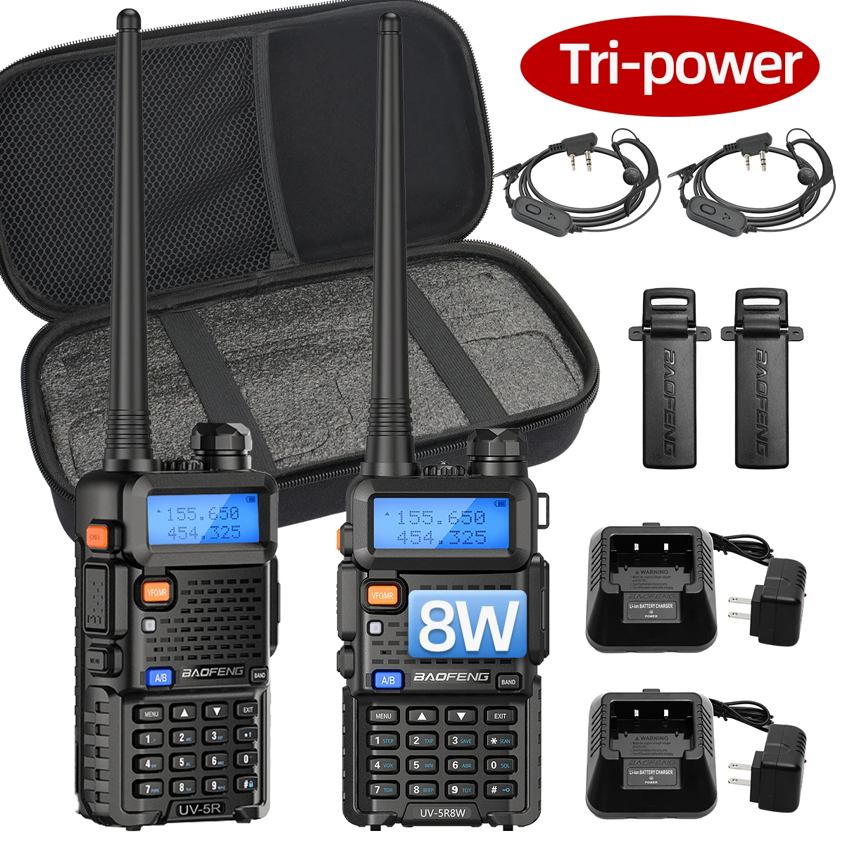 Baofeng-walkie-talkie portátil UV-5R 8W, tri-power Radio bidireccional, receptor VHF UHF, auriculares de largo alcance para acampar