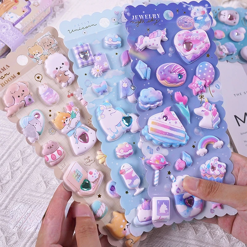 1 ピースランダムかわいい漫画の動物クリスタル装飾 3D ふくらんステッカーかわいい文具 Diy スクラップブッキングステッカー