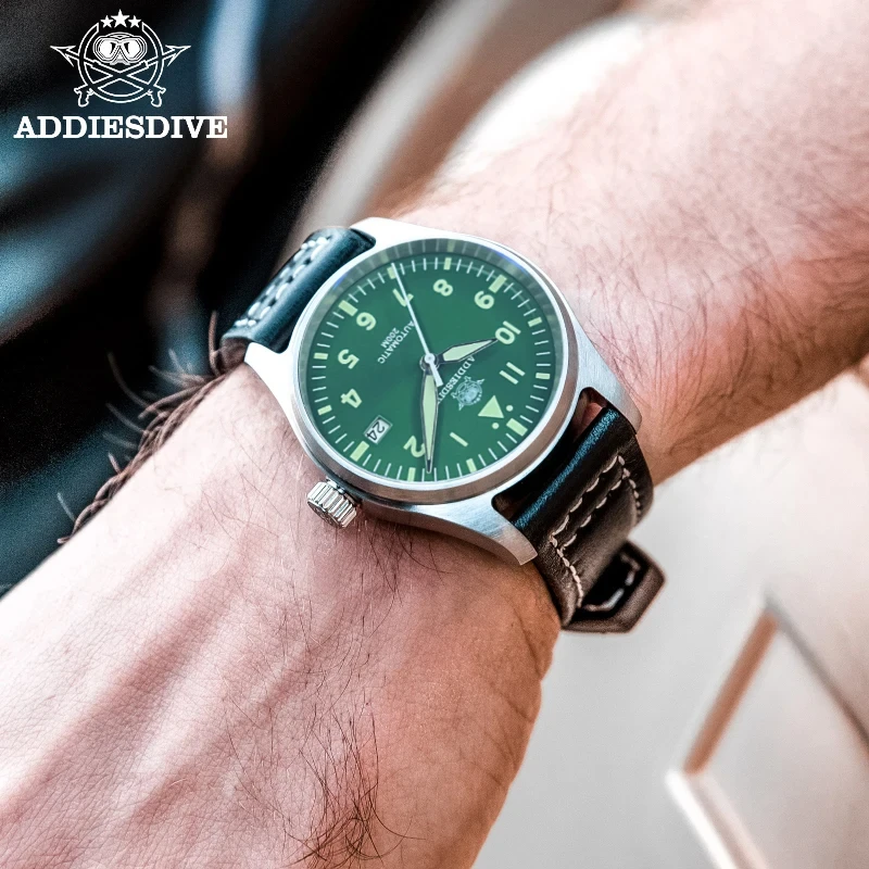 ADDIESDIVE-reloj automático de acero inoxidable NH35 para hombre, cronógrafo luminoso de cuero, para buceo, 200m, NH35