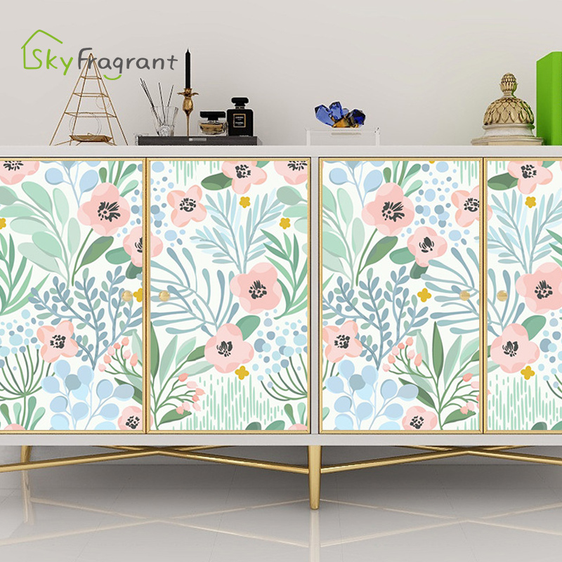 Papéis de parede autoadesivos com plantas verdes e flores, para parede em rolo, decoração de casa, sala de estar, fundo de parede, adesivos sem costura
