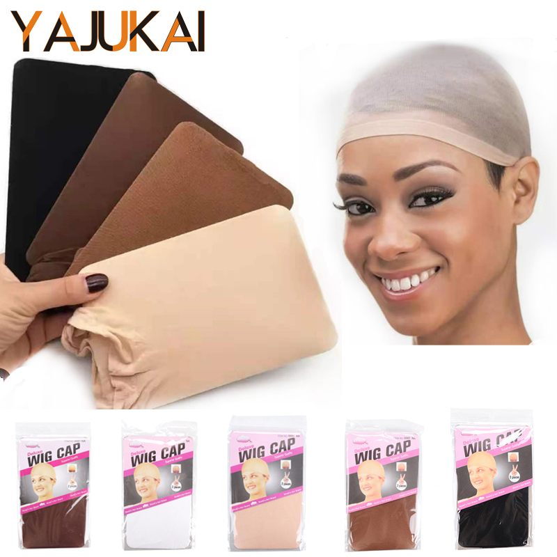 Yajukai Nieuwe Kous Cap Voor Pruiken 2 Stuks Goedkope Haarnet Voor Pruiken Kaal Cap Beige Bruin Nylon Kous Pruik cap Rekbare Haar Cap