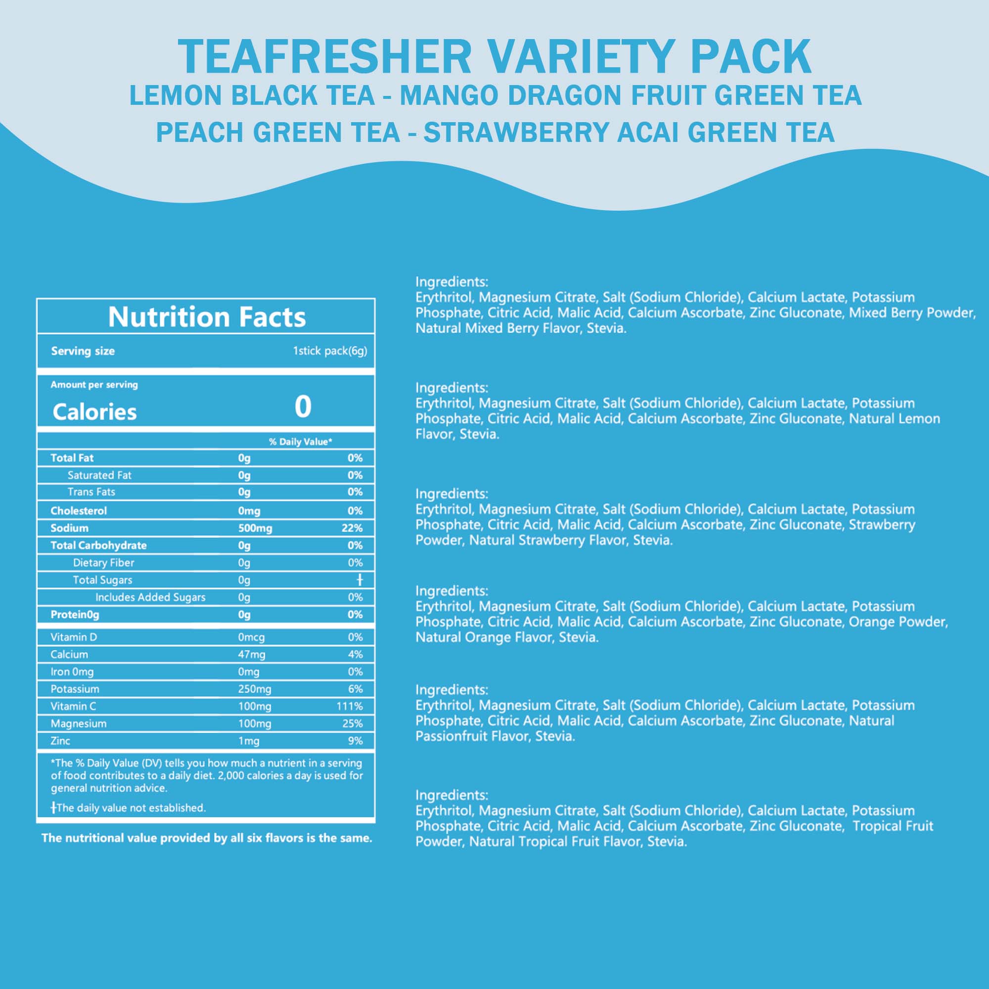 Electrolyte powder sugar free and 0 calories, electrolyte beverage mixture, multiple water supplement package, 180g, 6.35oz