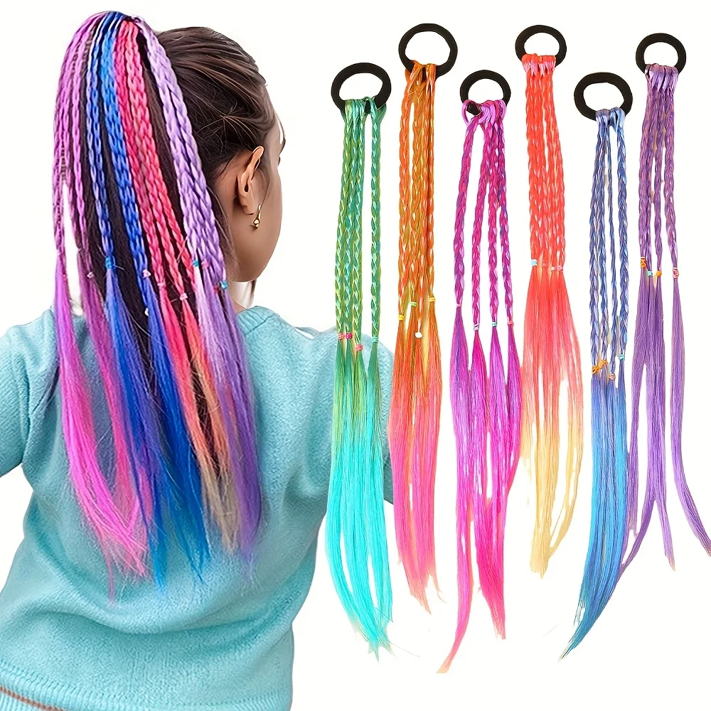 6 peças de laços de cabelo trançados de peruca doce estilo boêmio multicolorido adequados para meninas