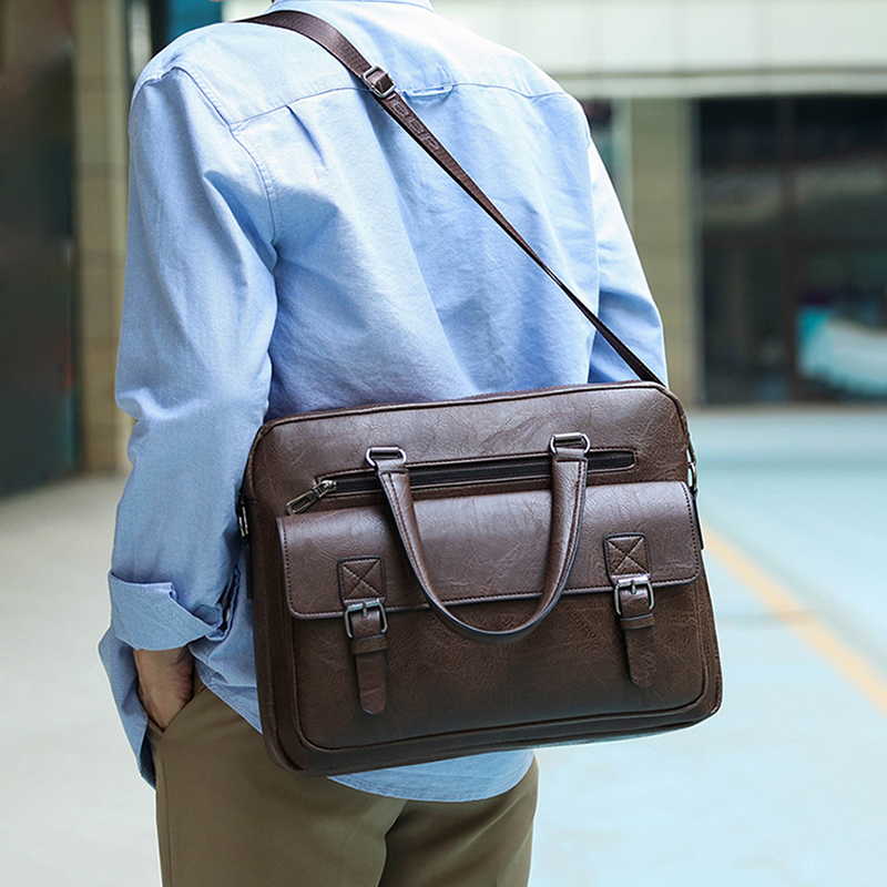 Hoge Capaciteit Aktetas Tas Voor Man Pu Lederen Vintage Handtassen Computer 14 Schouder Business Tote Messenger Portfolio Tas Man