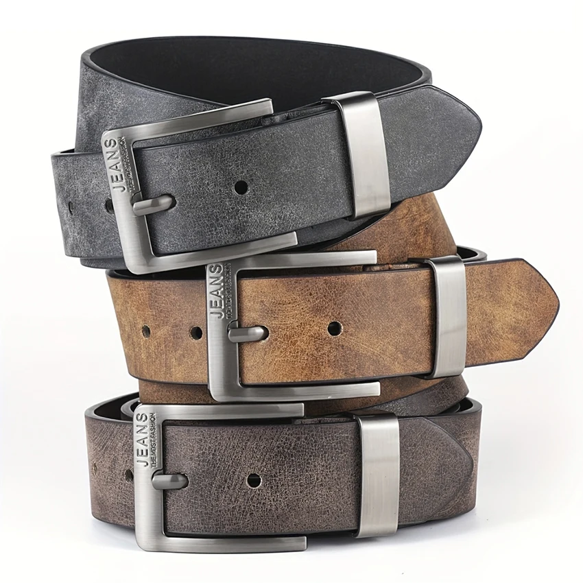 Novo cinto de couro pu de alta qualidade masculino, cinto com fivela de pino de metal, lazer, negócios, moda masculina, acessório, cinto de designer