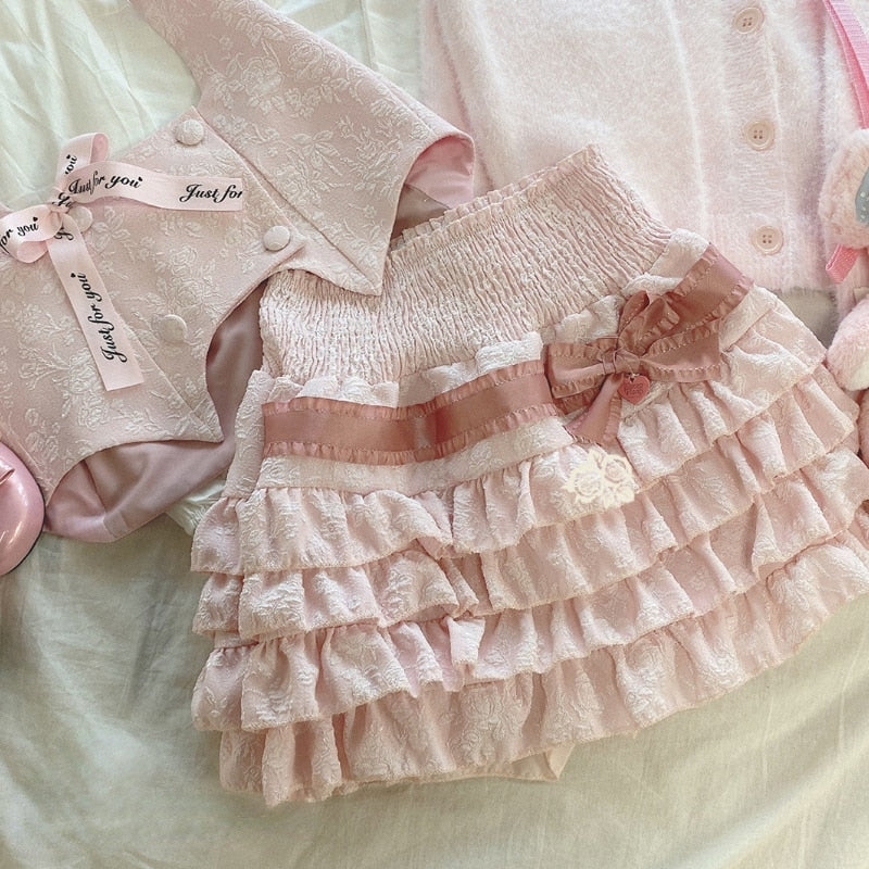 Gaono Lolita Cake Mini Rokken Vrouwen Japanse A-lijn Hoge Taille Plooirok Girly Kawaii Liefde Y2k Gelaagde Rokken Fee Outfit