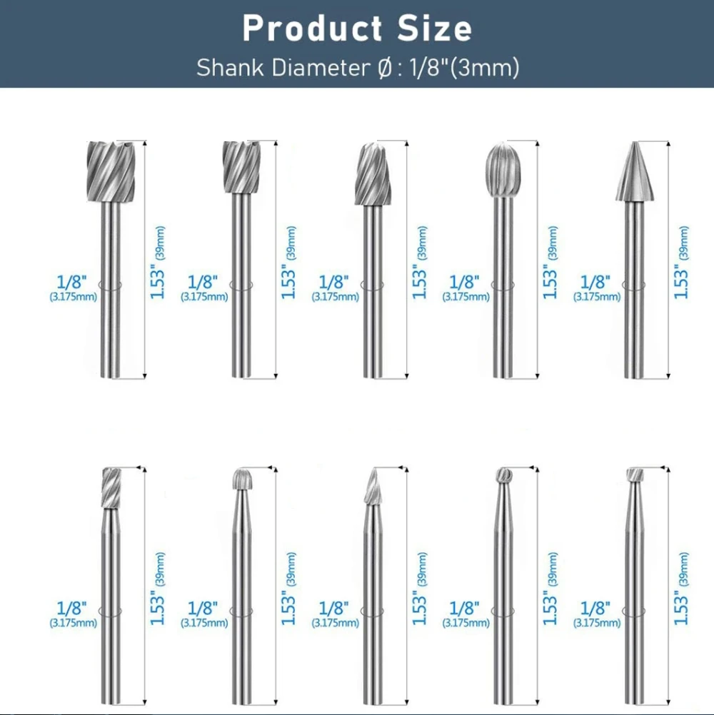 Lima rotante HSS da 10 pezzi per frese in acciaio per lima a coda di topo in metallo Set di lime rotanti in metallo duro compatibile con strumento per la lavorazione del legno