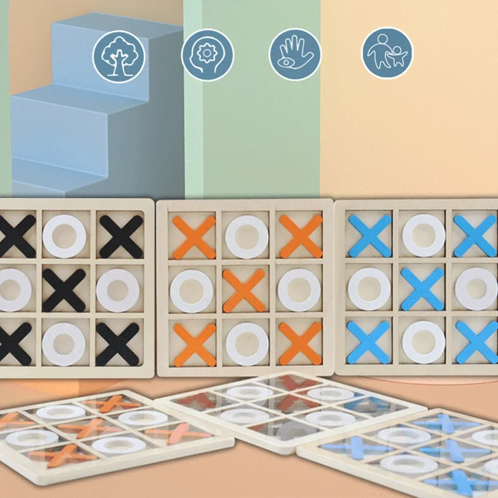 나무 XO Tic Tac Toe 게임 미니 체스 보드 상호 작용 퍼즐 훈련 몬테소리 교육 장난감 어린이를위한 선물 소년 소녀