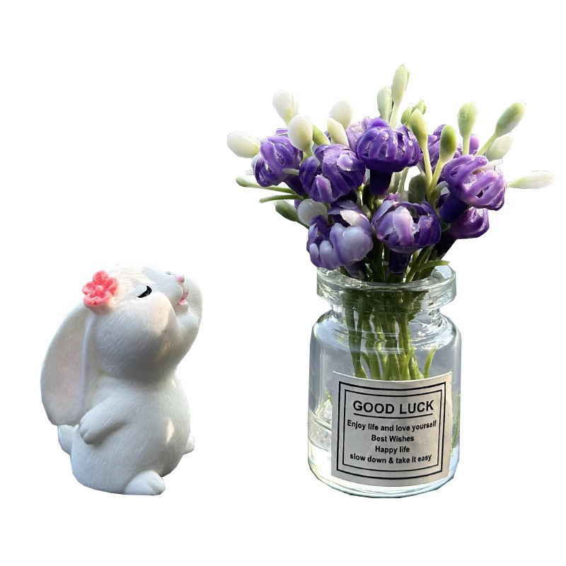 Cute Rose Flower Vase And Rabbit Car Interior Decoration Ornaments Auto Center Console Decoration Gadgets For Car Accessories