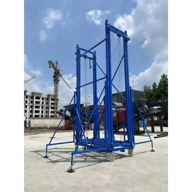 Andamio de elevación telescópico eléctrico portátil, plataforma automática con marco de acero con eslinga de cable de alambre, adecuada para almacén carg