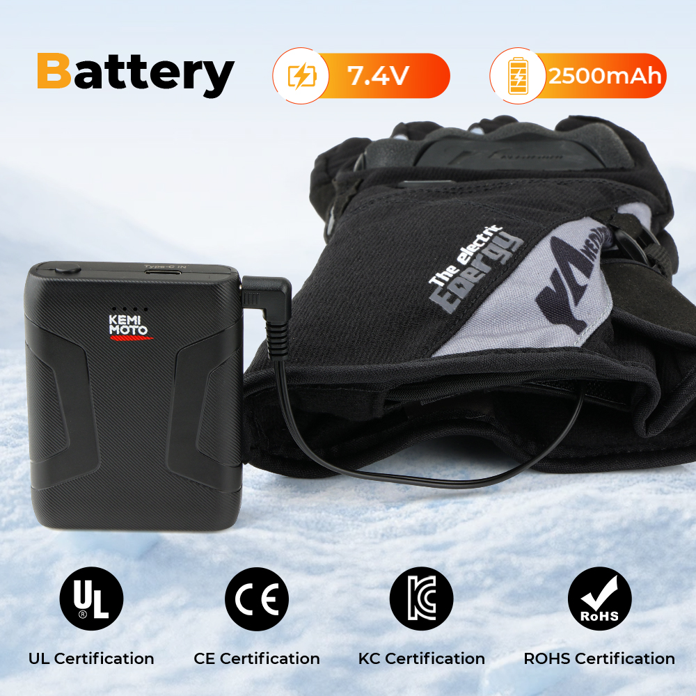 KEMIMOTO Elektrisch verwarmde handschoenen Winterskihandschoenen Touchscreen Motorhandschoenen Waterdicht Oplaadbaar Verwarming Thermisch
