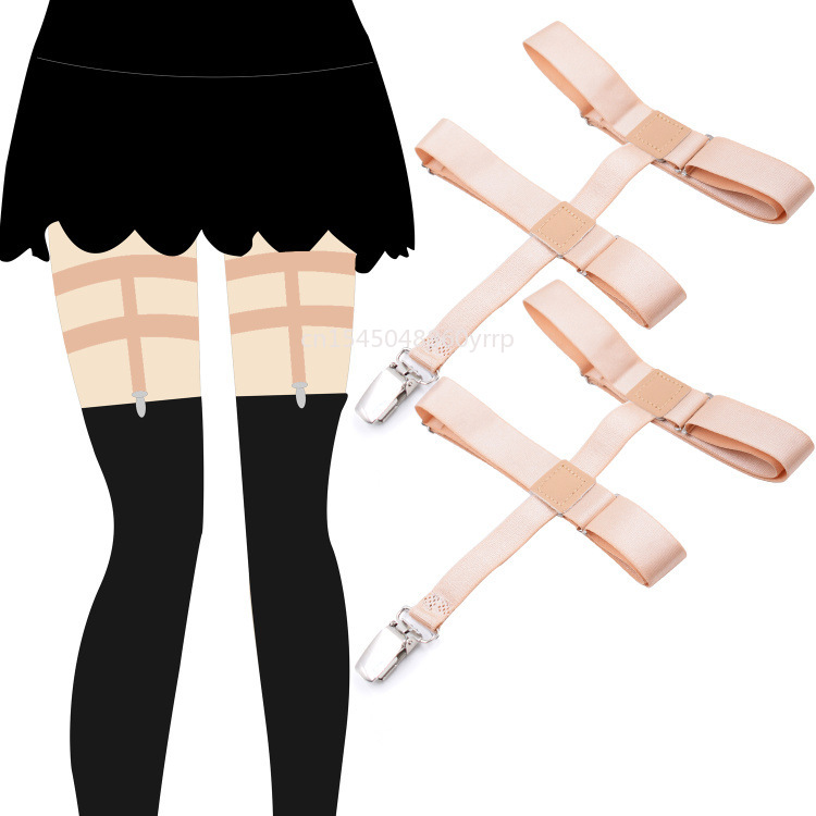Clips de Metal negros para mujer, medias antideslizantes, ligas, tirantes, pierna femenina, calcetines elásticos hasta la rodilla, soportes, liguero