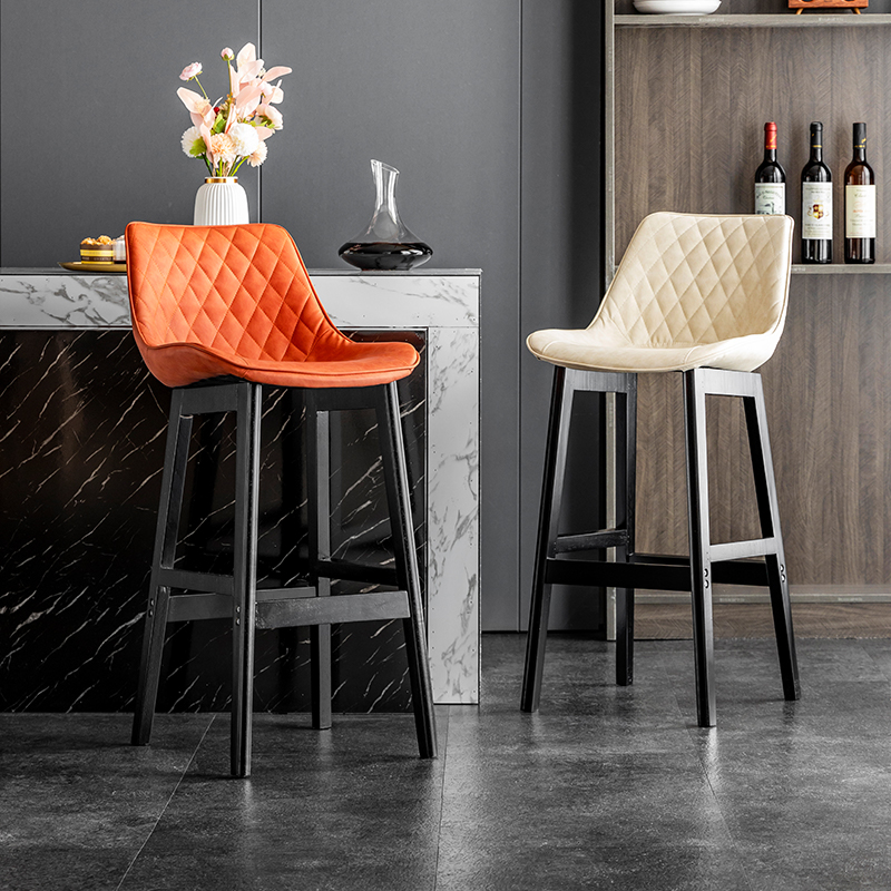 Nordic Luxury Dining Chair Upholstered Backrest Counter Chair Solid Wood Frame Modern Bistro Seat Minimalist Bar Stool for Home