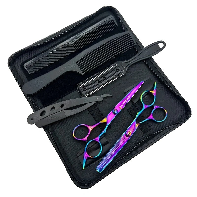 Conjunto de tesouras de cabeleireiro, 6 Polegada tesoura de desbaste de cabelo corte de cabelo acessórios de estilo kit de ferramentas para barbeiro
