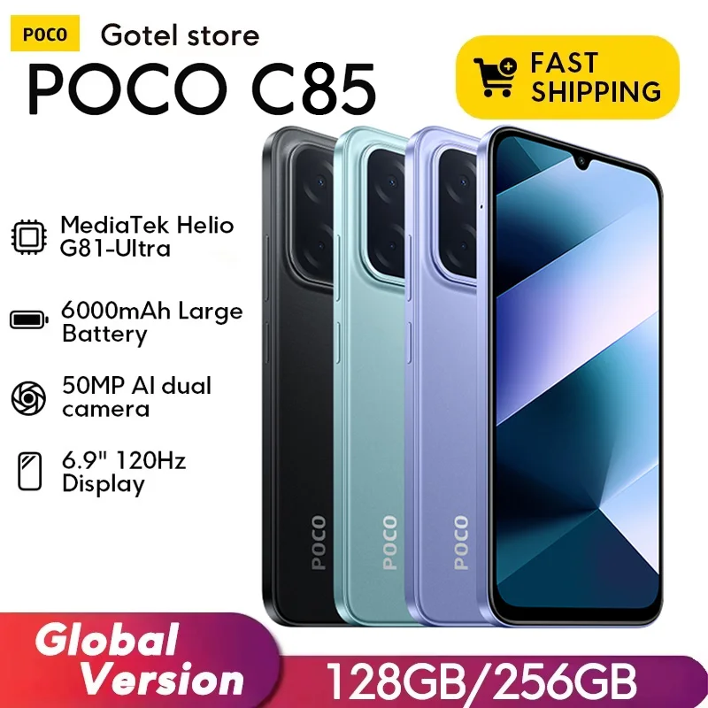 【Estreno mondiale】POCO C85 Versione globale Smartphone 128/256 GB Helio G81-Ultra Batteria da 6000 mAh Display da 6,9" Fotocamera da 50 MP 33 W NFC