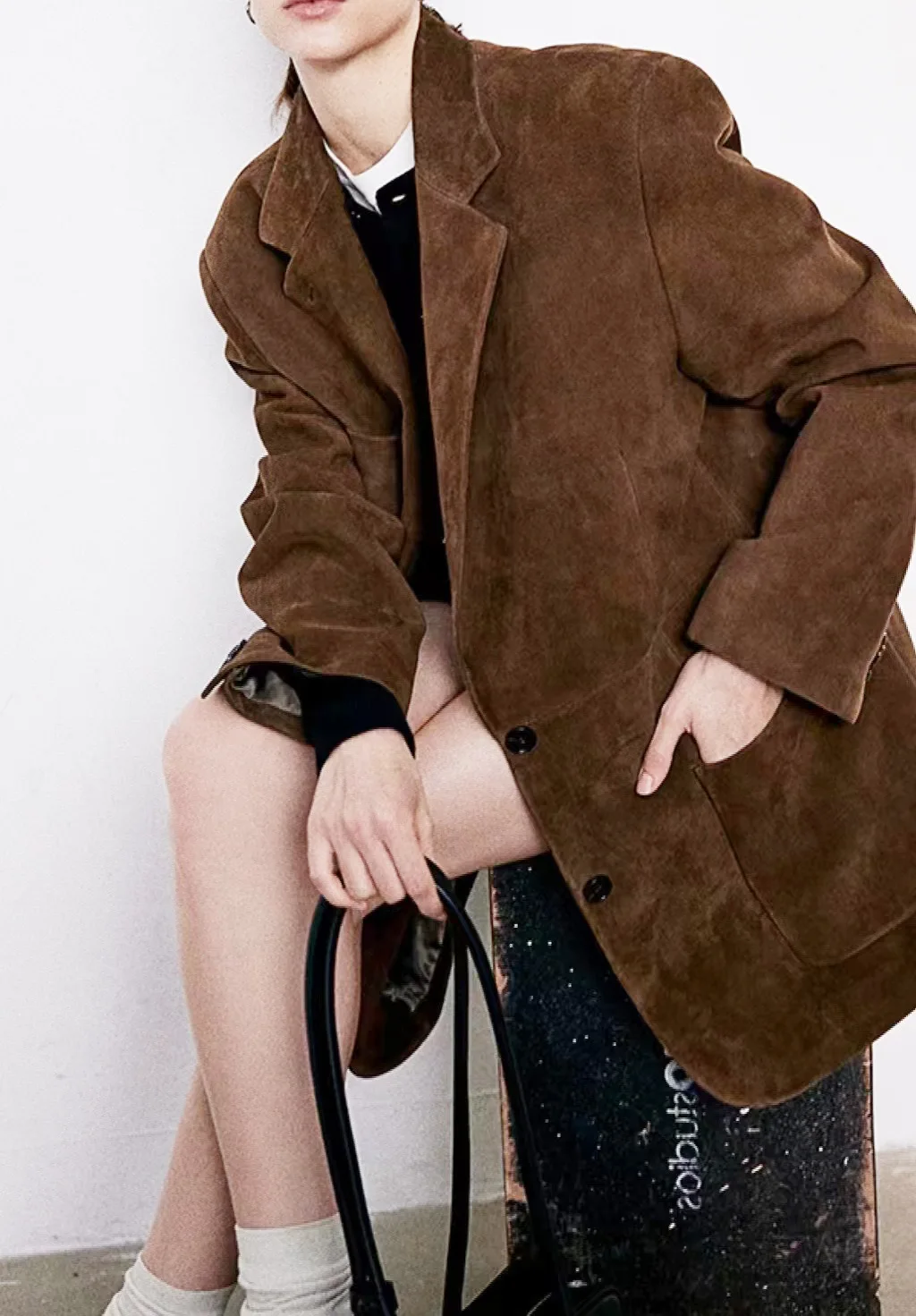 2025, Nubukleder-Mantel für Damen, Frühlingsmode, echtes Wildleder, Retro-Jacke, ungebrenntes Maillard, alter Geld-Stil, Silhouette-Anzug