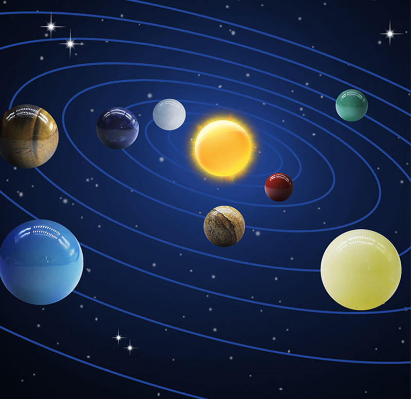 Mode Natürliche Kristall 8 Planeten Ball Solar Sonne System Rock Quarz Stein Healing Reiki Chakra Energie Kugel Galaxy Modell Globus