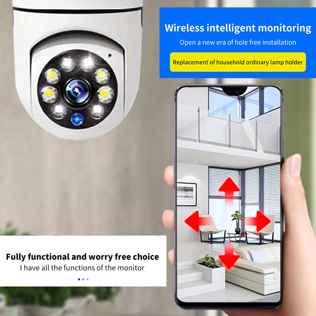 2025 caliente E27 tornillo cámara WIFI vigilancia bombilla cámara a todo color iluminación diurna y nocturna doble luz 360 rotación Dropshipping