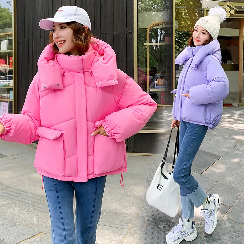 ผู้หญิงฤดูหนาวเสื้อแจ็คเก็ตParkas Coat 2023 ใหม่ลงเสื้อแจ็คเก็ตผ้าฝ้ายผู้หญิงเกาหลีหลวมปุยขนมปังชุดสั้นHoodedเสื้อหนาเสื้อ