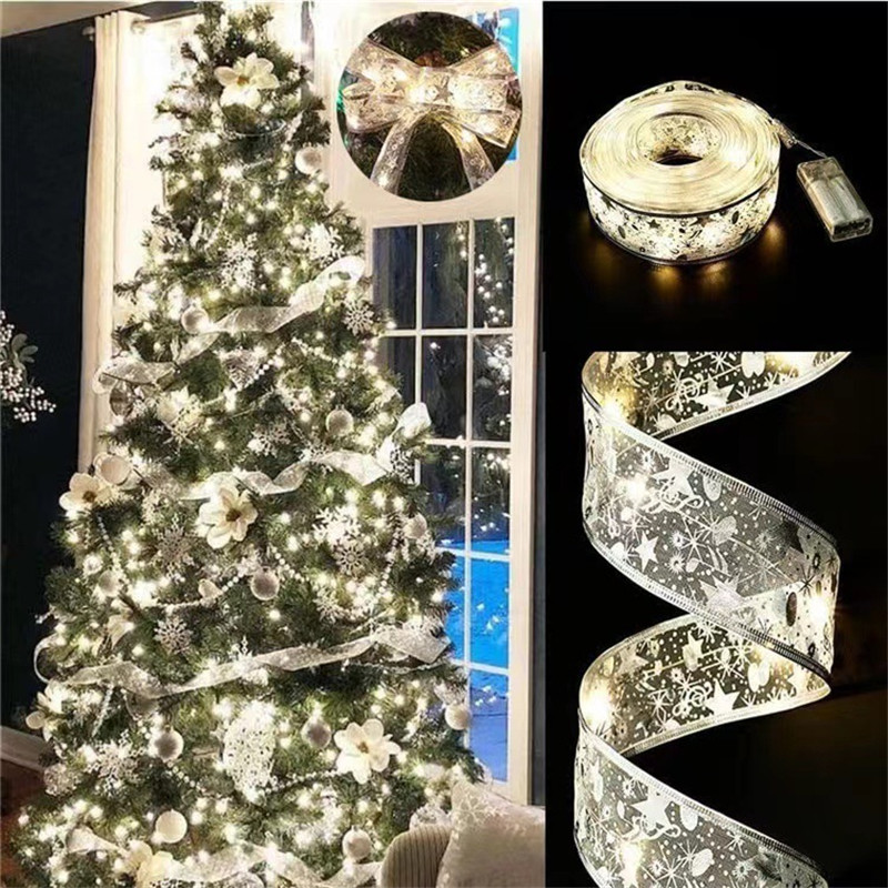 Weihnachtsdekoration, LED-Band, Lichterkette, Weihnachtsbaumschmuck für Zuhause, 2024, DIY, Schleifen, Lichterkette, Navidad, Neujahr 2024