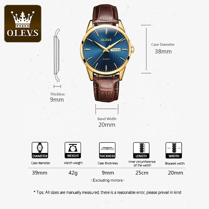 OLEVS, relojes de cuarzo para hombre, marca de lujo, moda informal, reloj para hombre para regalos, reloj de pulsera luminoso resistente al agua de cuero transpirable