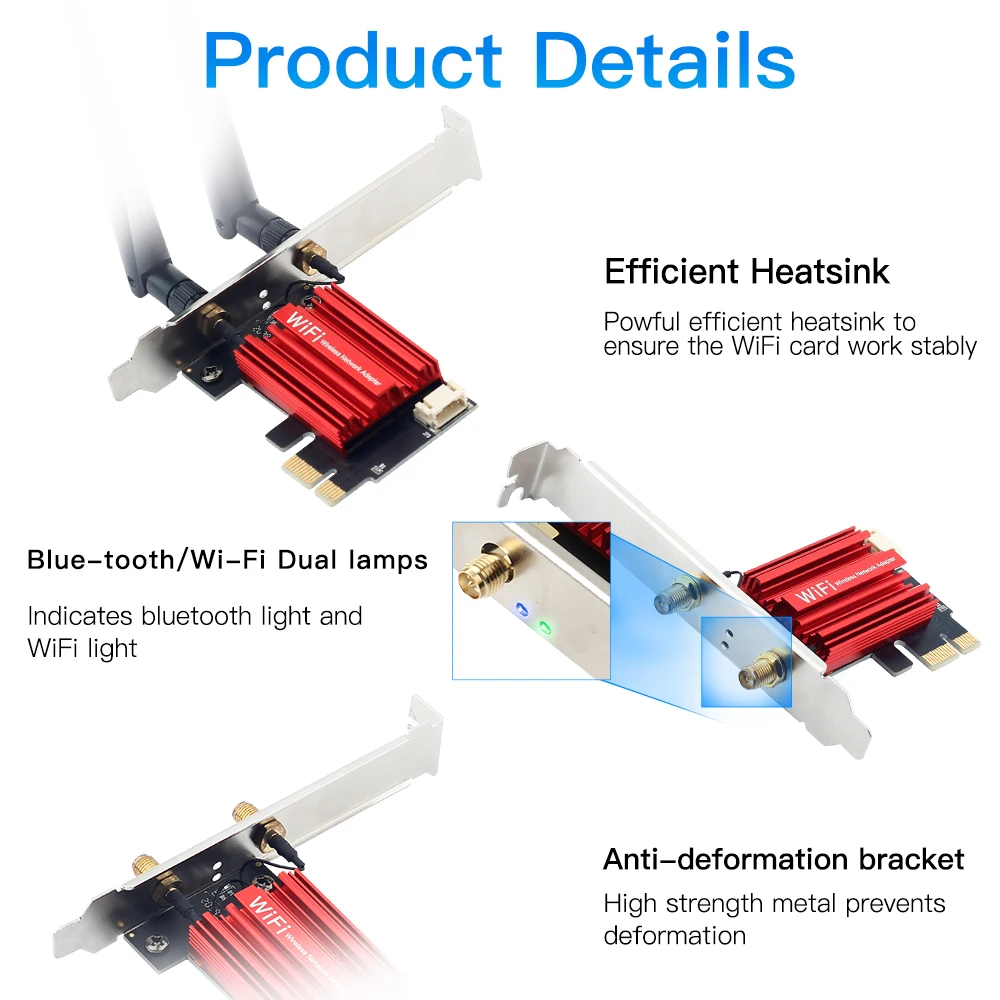 Adaptador inalámbrico WiFi 5 AC1200 PCI-E, tarjeta de red BT 4,0, banda Dual, 2,4G/5GHz, 802.11AC, ordenador portátil de escritorio, PC para Windows 7/8/10/11