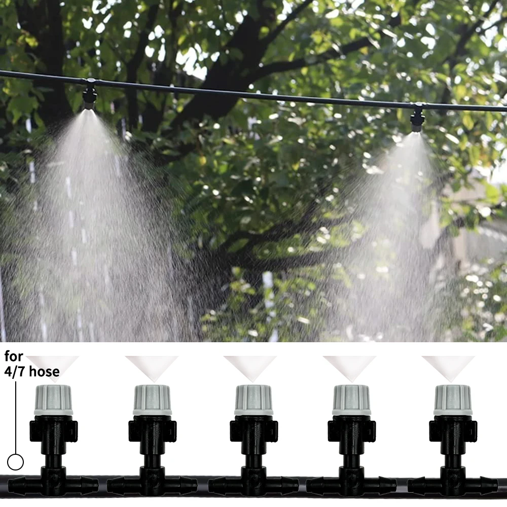 10–20 m automatisches Bewässerungssystem, tragbarer Nebeldüsen, Gartenschlauch-Sprühkopf mit 4/7 mm T-Anschluss für Terrasse