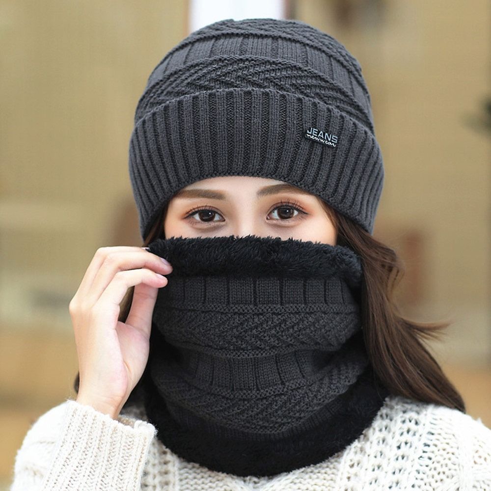 Mannen Vrouwen Winter Beanie Muts Sjaal Casual Thermische Fleece Gebreide Muts Zachte Warme Bivakmuts Wol Halswarmer Sjaal Cap