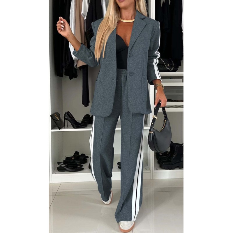 New Spring Autumn Fashion Blazer Set Women Casual Button Slim Striped Suits Jacket Loose High Waist Long Pants Two Piece Sets