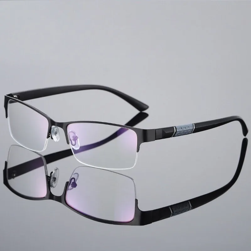 抗ブルー老眼鏡男性ハーフフレームメガネビジネススタイル男性老眼鏡メガネグレード + 100 〜 + 400