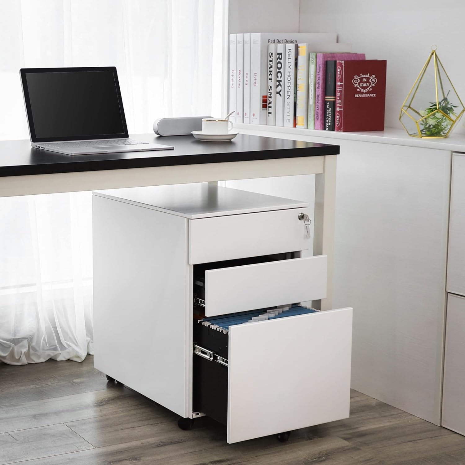 mit 3 Schubladen, vormontiert, abschließbarer Büroschrank mit Aufhängegistratur, für Akten, Dokumente, Schreibwaren, 52 x 39 x 60