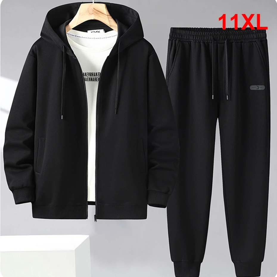 Einfarbig Trainingsanzug Männer 11XL Plus Größe Anzüge Mit Reißverschluss Hoodie Jogginghose Sets Frühling Herbst Jogger Hosen Männlichen Große Größe 10XL