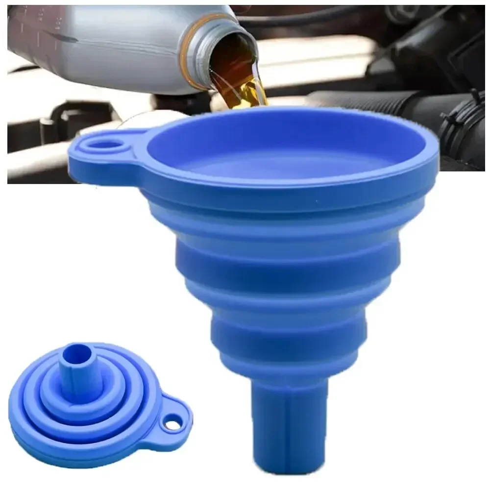 Universal Silicone Fluid Funnel – Collapsible Leak-Proof Tool, Uses for Oil Coolant Washer Refill & Fuel Top-Up in Vehicles