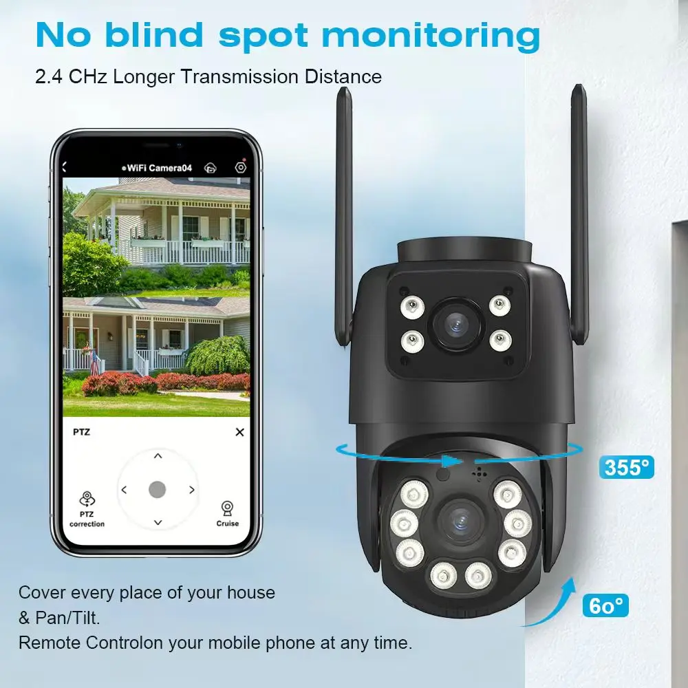 Cámara de vigilancia WiFi BELIA 4K 8MP, zoom digital 4X, cámara IP PTZ lente dual ONVIF, detección humana AI, seguridad exterior ICSEE