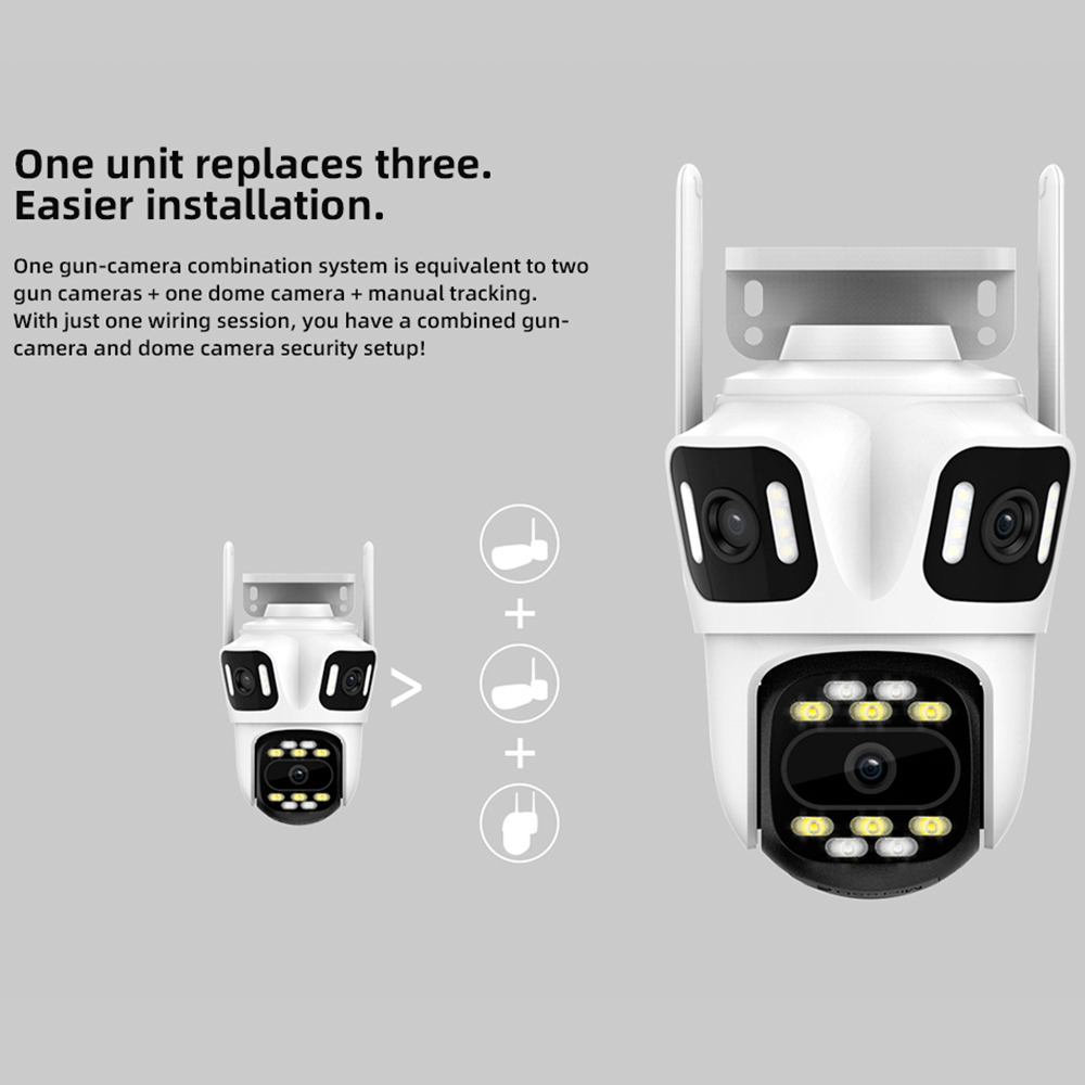 Kerui icsee ao ar livre ptz 6k wifi câmera ip de segurança em casa lente tripla câmera cctv vigilância de vídeo com telas triplas