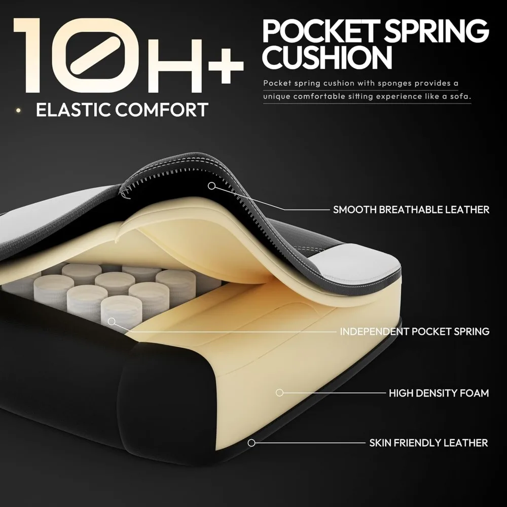 Gaming Chair with Pocket Spring Cushion for Adults, Ergonomic Computer Chair with Footrest and Massage Lumbar Support