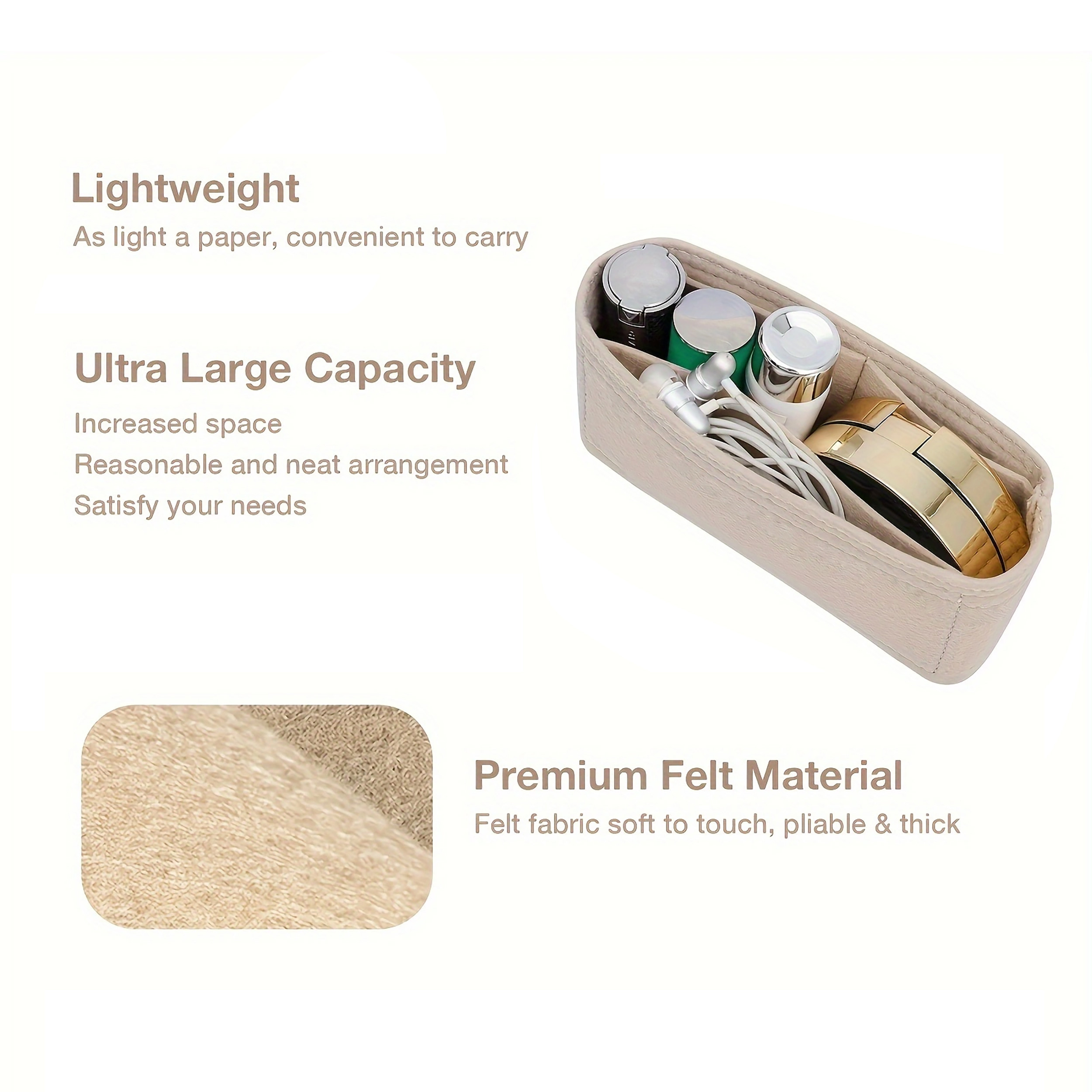 Portable Soft Felt Insert Bag Handbag Insert Bag Women's Travel Bag Insert Liner Brand Purse Organizer Pouch Makeup Organizers
