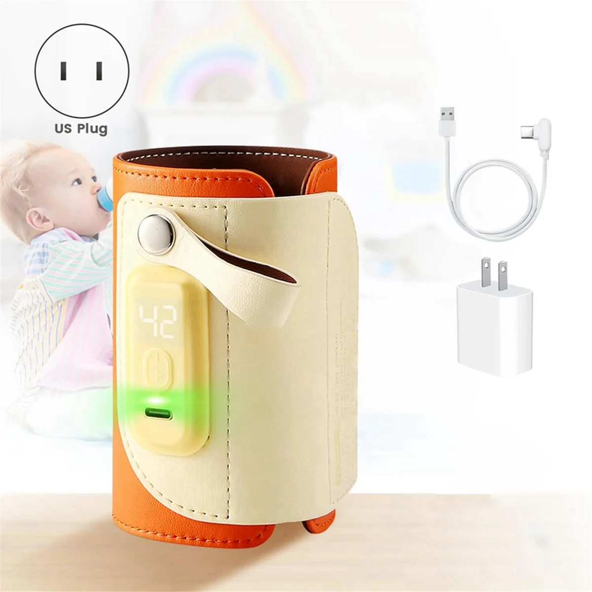 AM-Penghangat Botol Portabel, Kotak Insulasi Botol Bayi dengan Pengisian Cepat dan Tampilan LED untuk Rumah/Perjalanan Keluarga Colokan AS