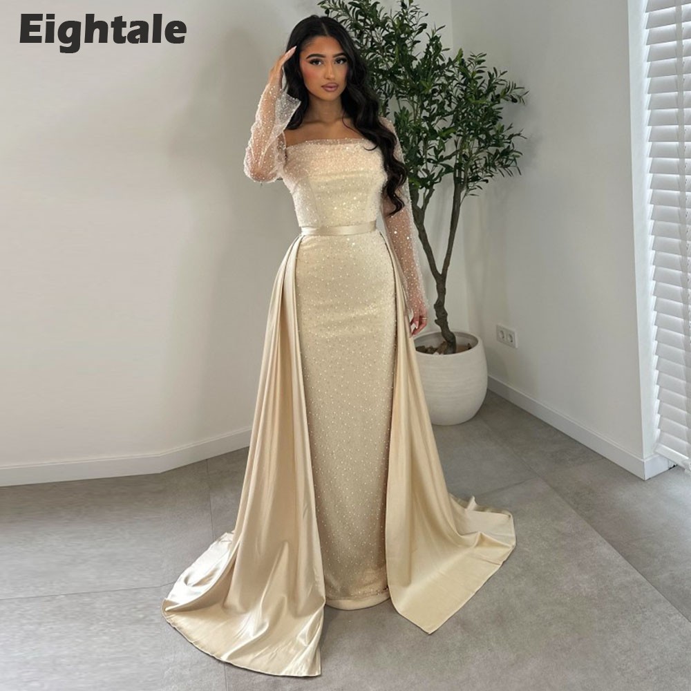 Eightale-vestidos de noche de lujo, vestido de fiesta de sirena con lentejuelas y mangas largas con falda desmontable, vestido de fiesta de boda personalizado