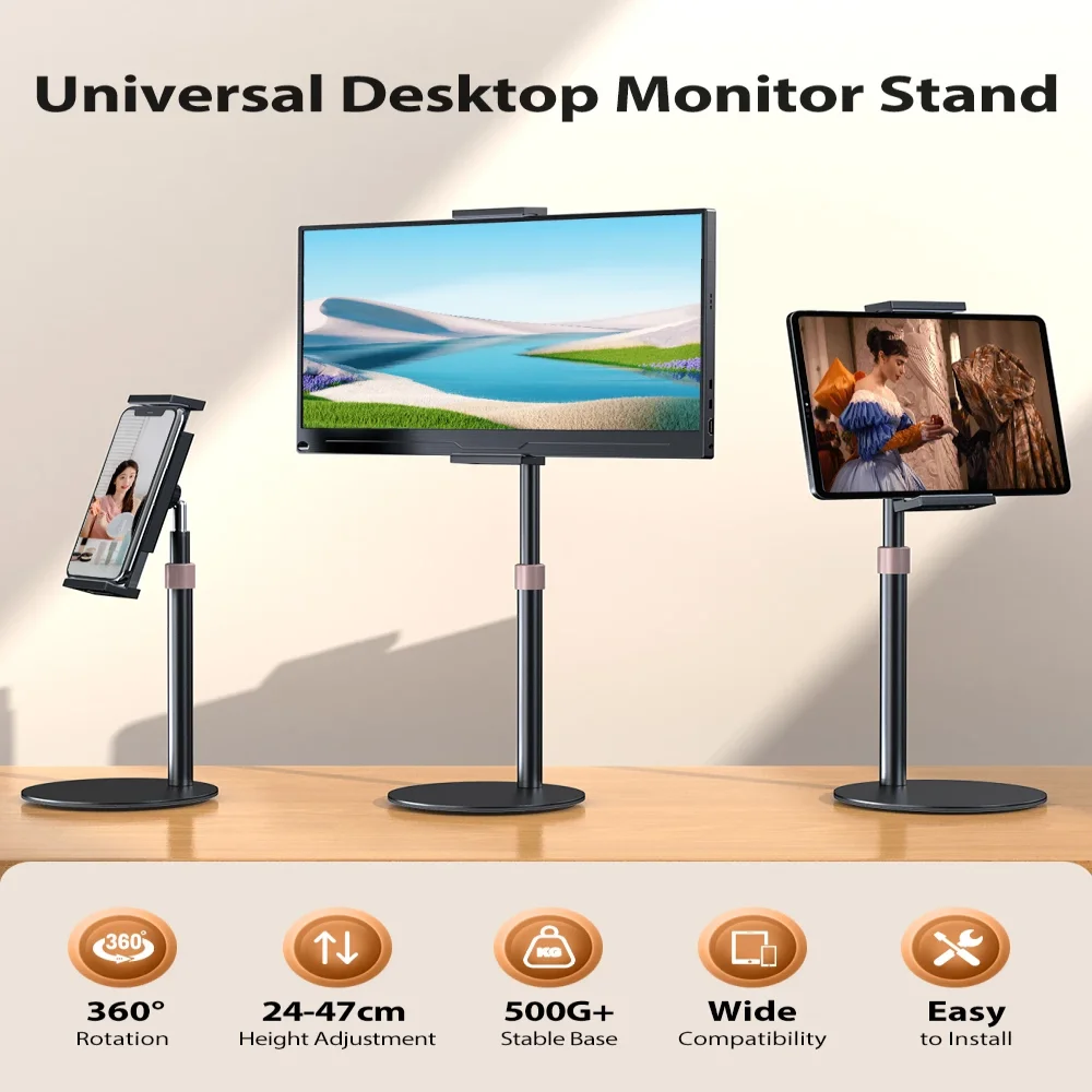 Suporte VESA para monitor portátil ajustável 360 °   Suporte para tablet com suporte giratório para 15,6''-17,3'' Compatível com 4,7''-17,3"