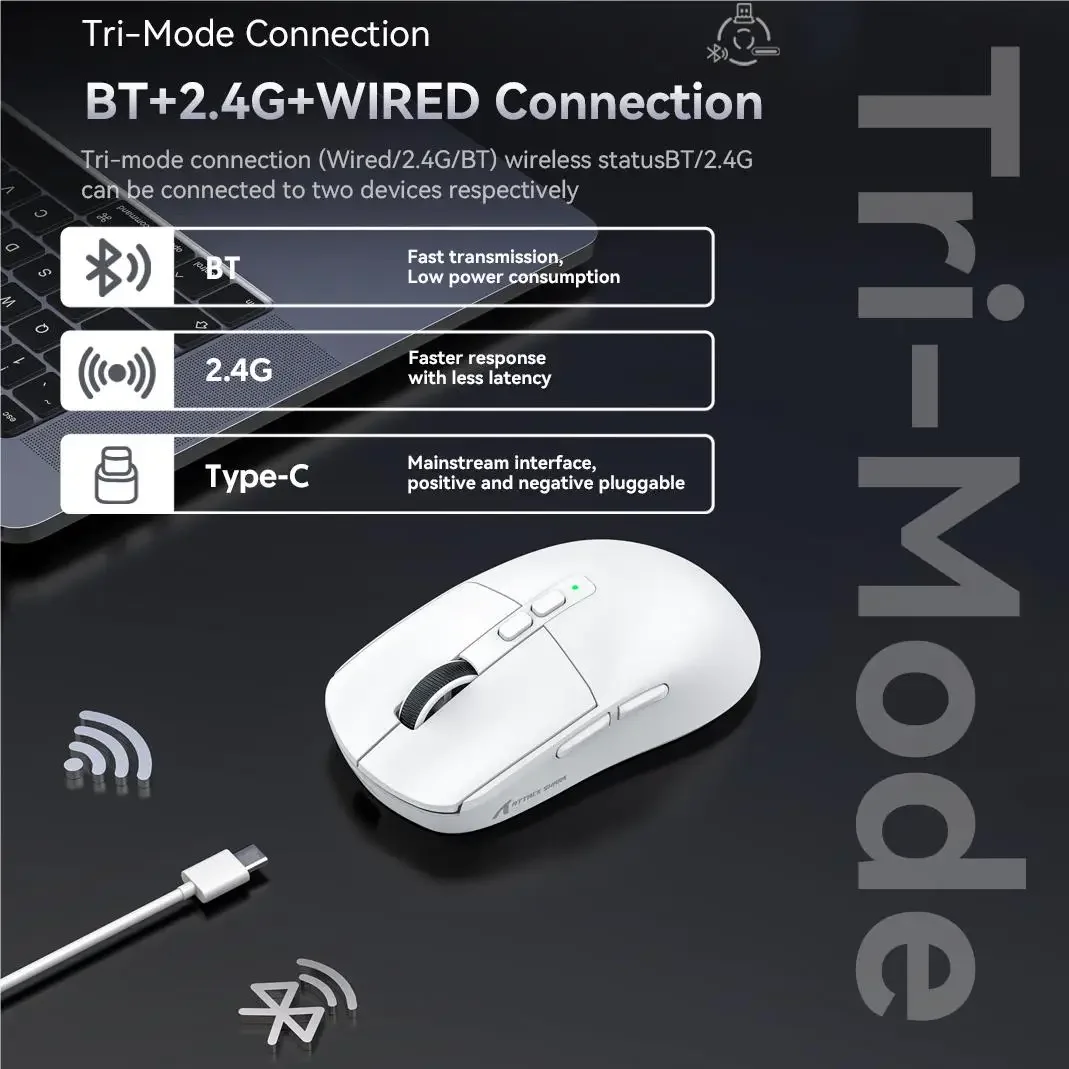 Mouse da gioco Attack Shark X6 PixArt PAW3395, connessione tri-modale Bluetooth, base di ricarica magnetica RGB Touch