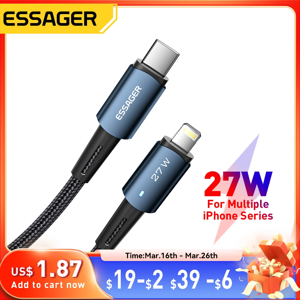 Кабель Essager USB C для IPhone 14, 13, 12, 11 pro Max, XS, 20 Вт