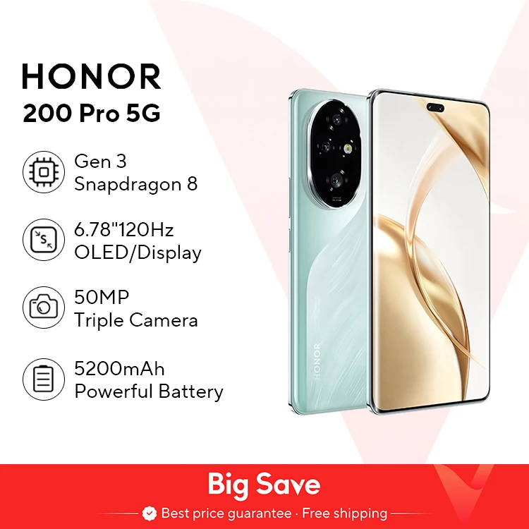 2024 Versione globale HONOR 200 Pro Snapdragon 8s Gen 3 5G Smartphone 6.78 '' 120Hz Display AMOLED Supporto HONOR 100W SuperCharge