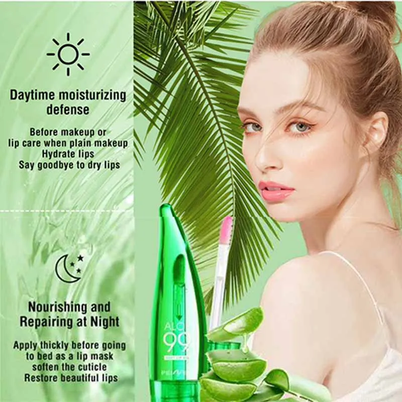 Bálsamo labial com mudança de temperatura de aloe vera 99%, anti-secura, hidratante de longa duração, produto líquido transparente para cuidados com os lábios